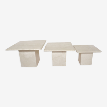 Set of 3 vintage travertine coffee tables, italy, 1970
