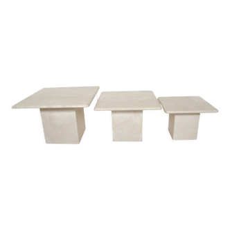 Set of 3 vintage travertine coffee tables, italy, 1970