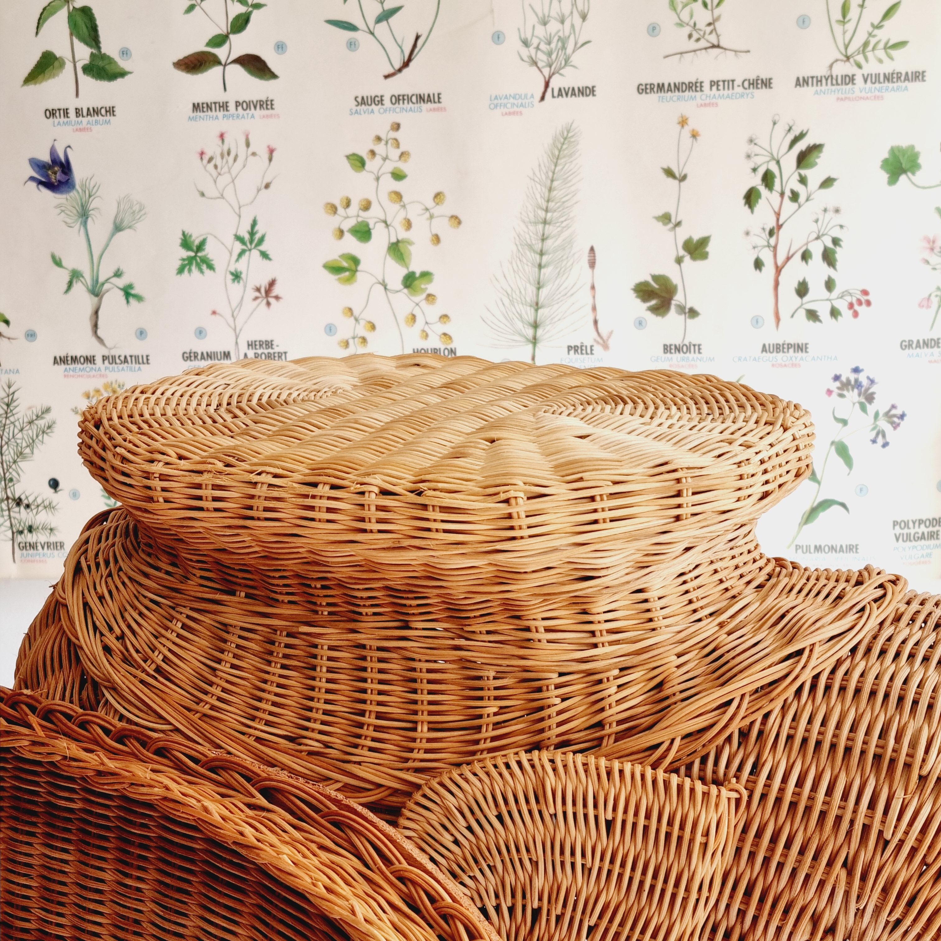 Side table or end of elephant sofa in wicker and rattan 70'