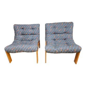 Pair of Scandinavian pine armchairs from the 70s