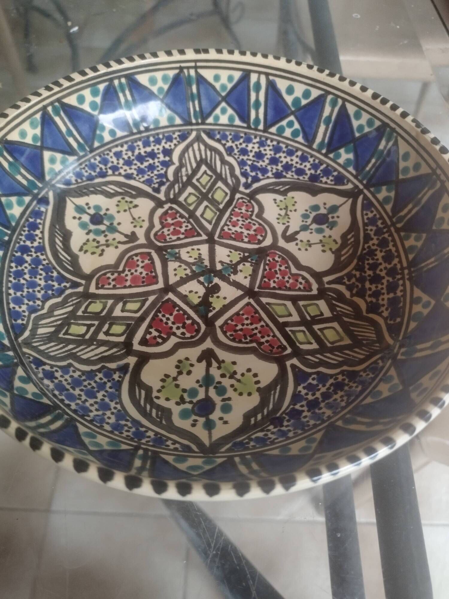 Antique Tunisian ceramic plate, signed and numbered.