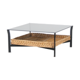1960s Coffee table with wicker and smoked glass, Netherlands