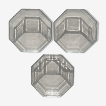 3 octagonal glass cups