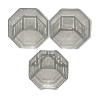 3 octagonal glass cups