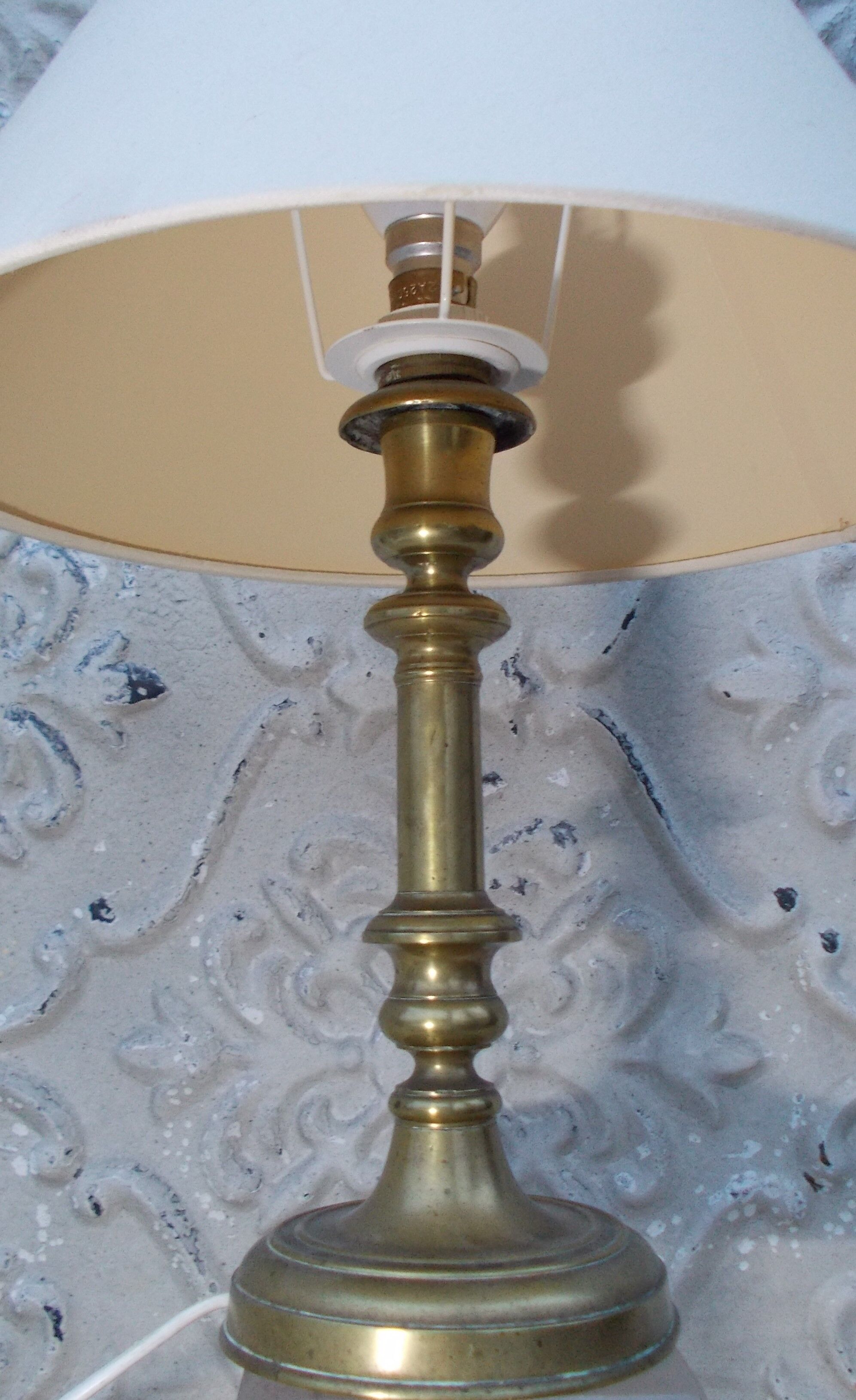 Old brass candle holder XIXth electrification vintage lampshade
