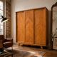 Parisian wardrobe with sliding doors, solid raw oak, 1960.