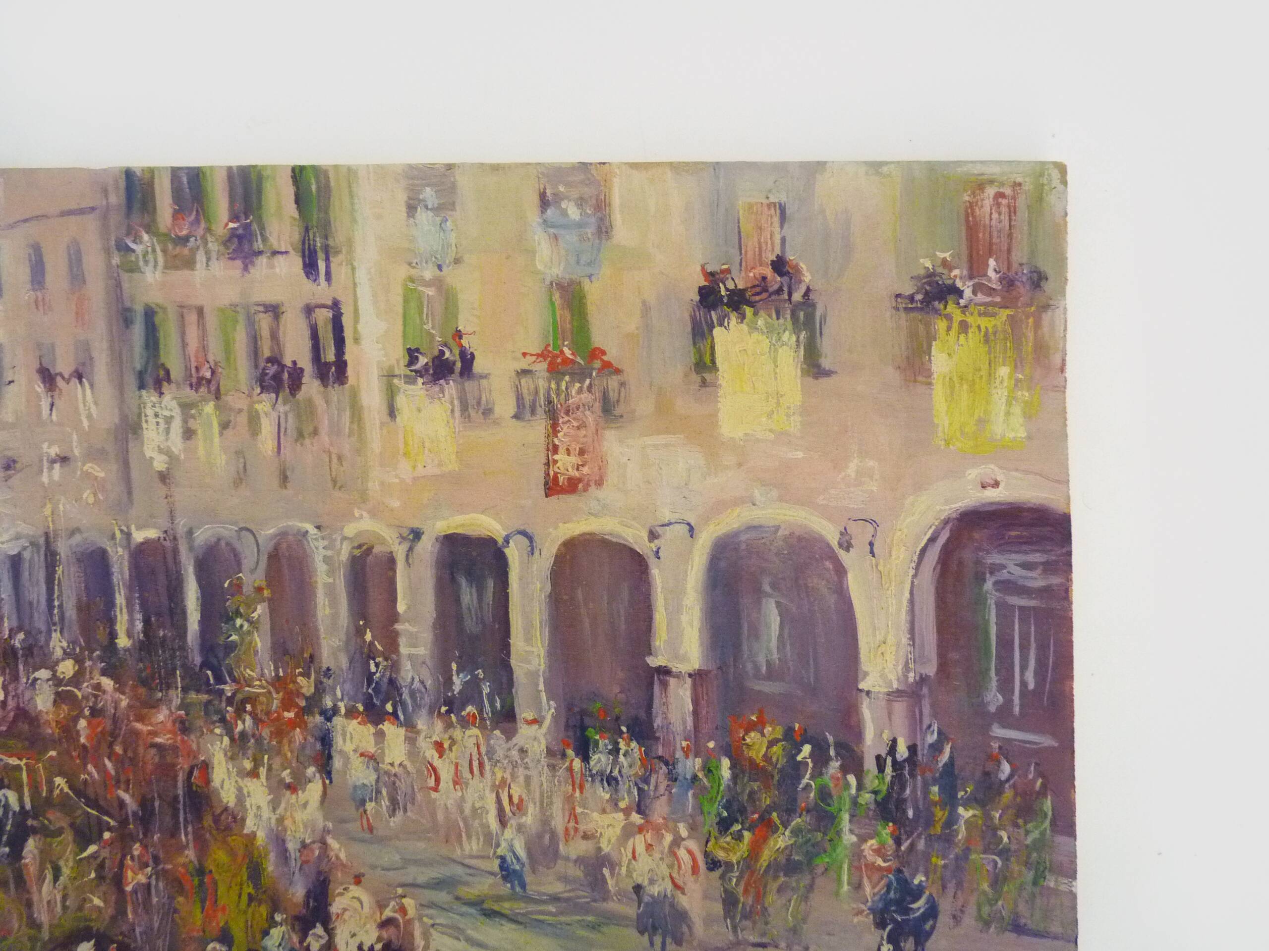 Oil on wood by Riccardo Capone Procession 50s 60s
