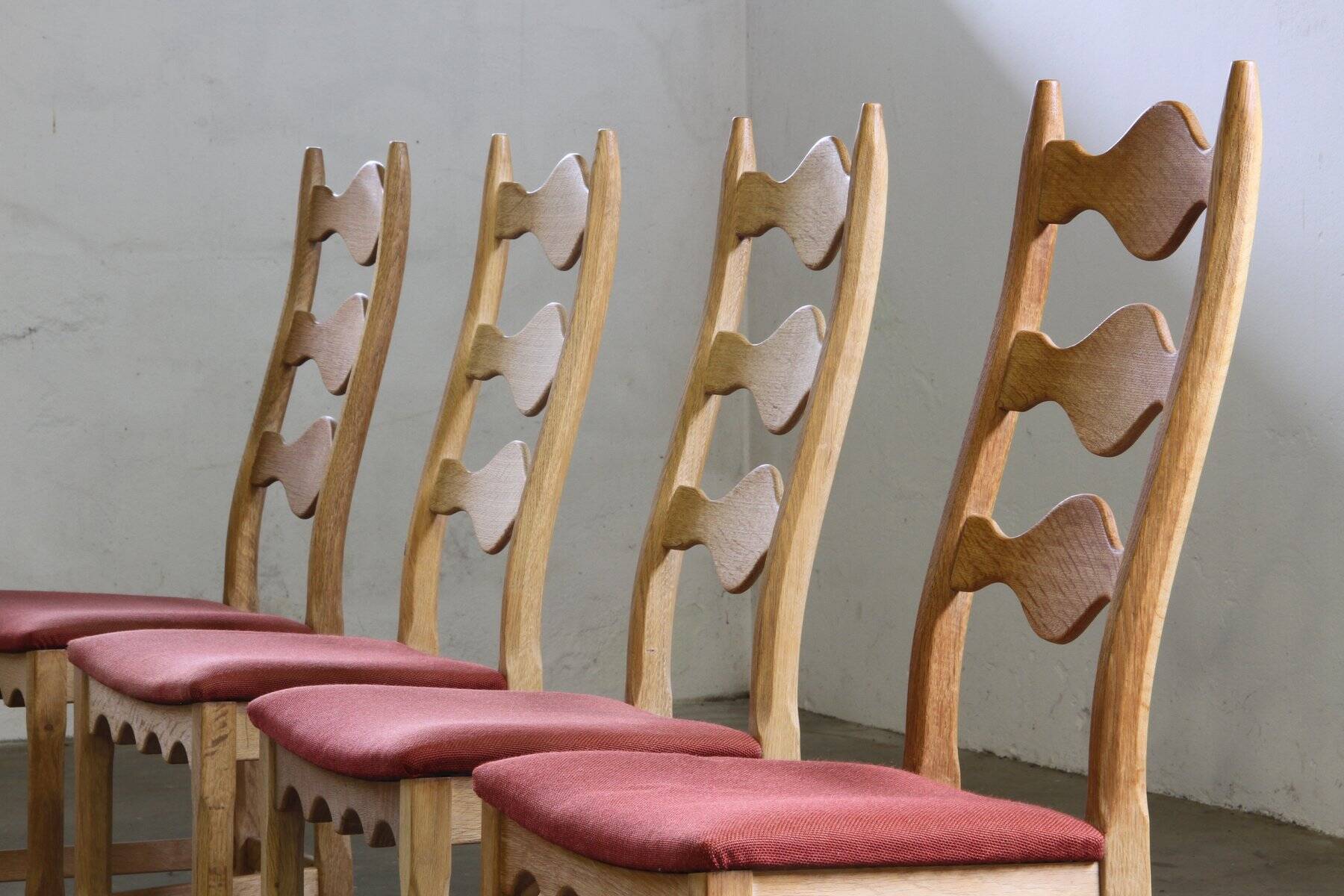 Vintage Danish Brutalist ladderback chairs in oak by Henning Kjærnulf, 1960s, set of 4