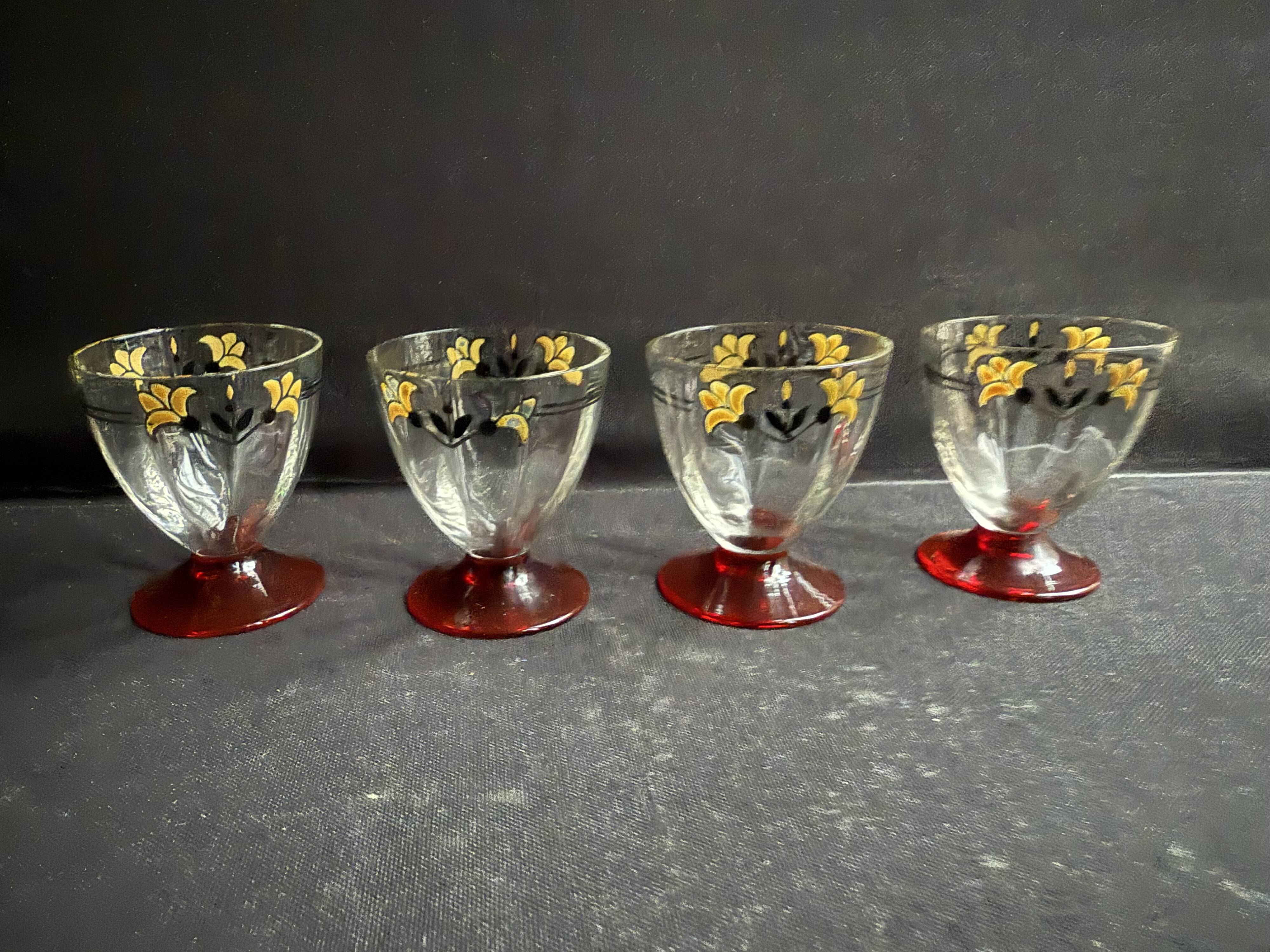 4 Enameled Alcohol Glasses – Art Deco