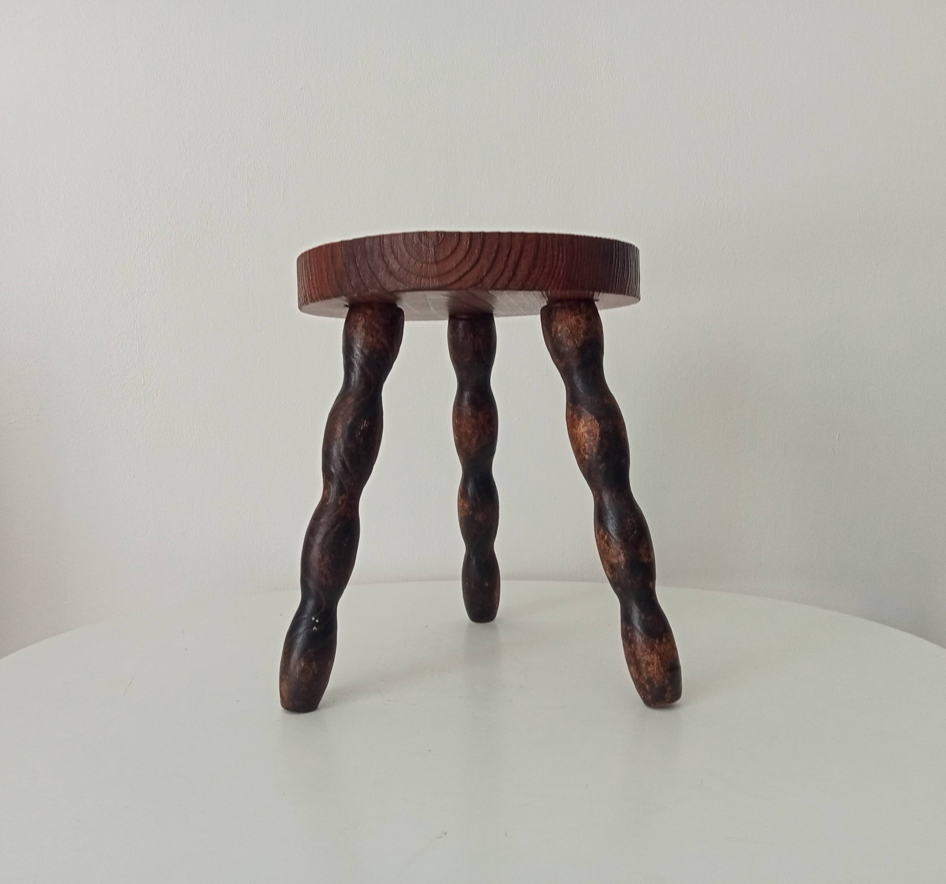 Vintage turned wood tripod stool