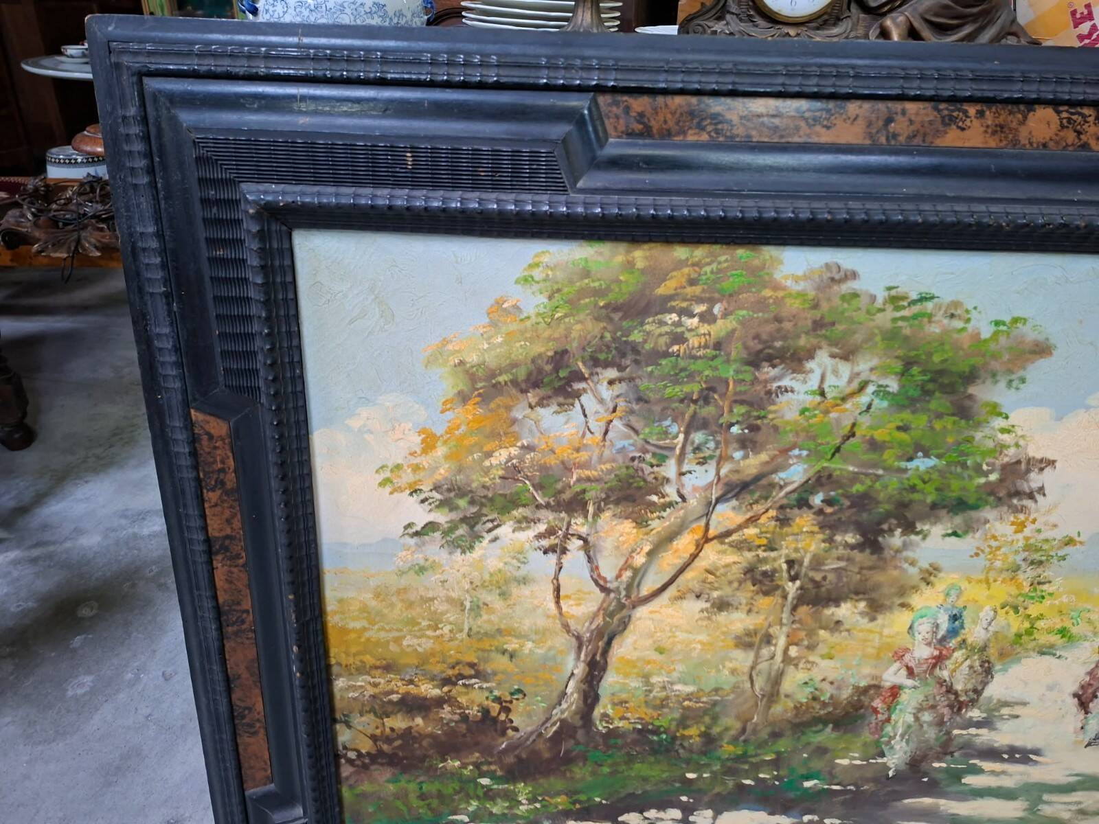 Conti: the walk / Animated landscape of elegant – Oil on canvas signed