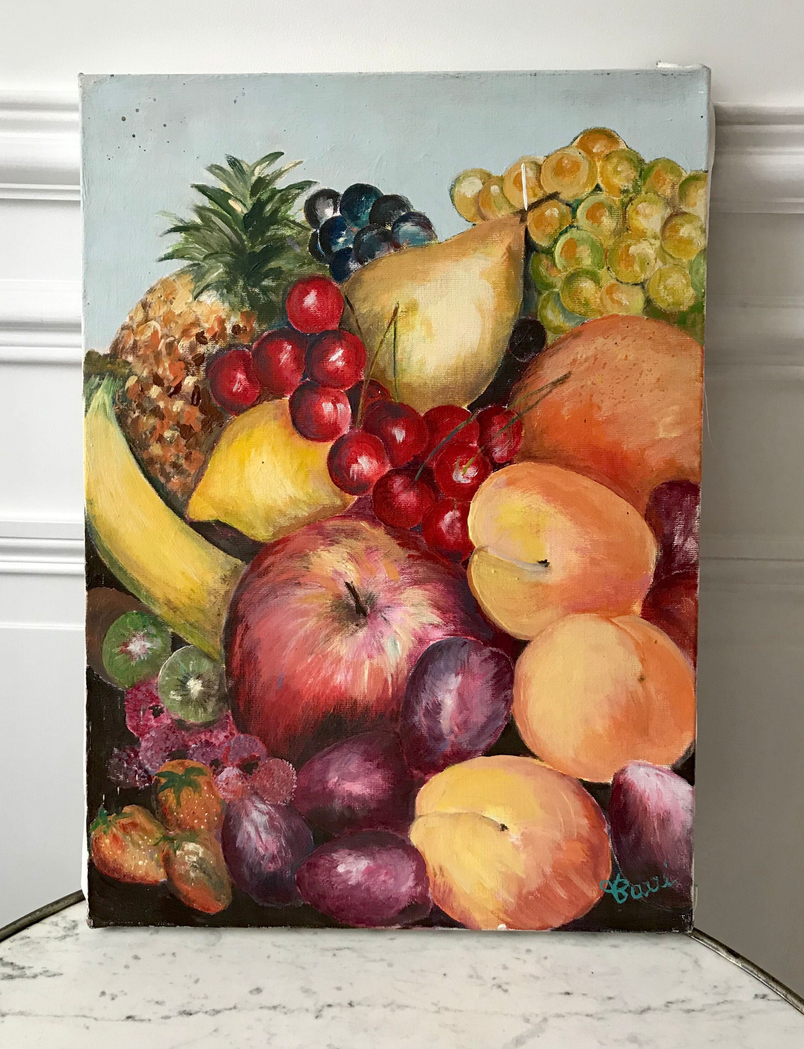 Old painting signed oil on canvas still life fruits