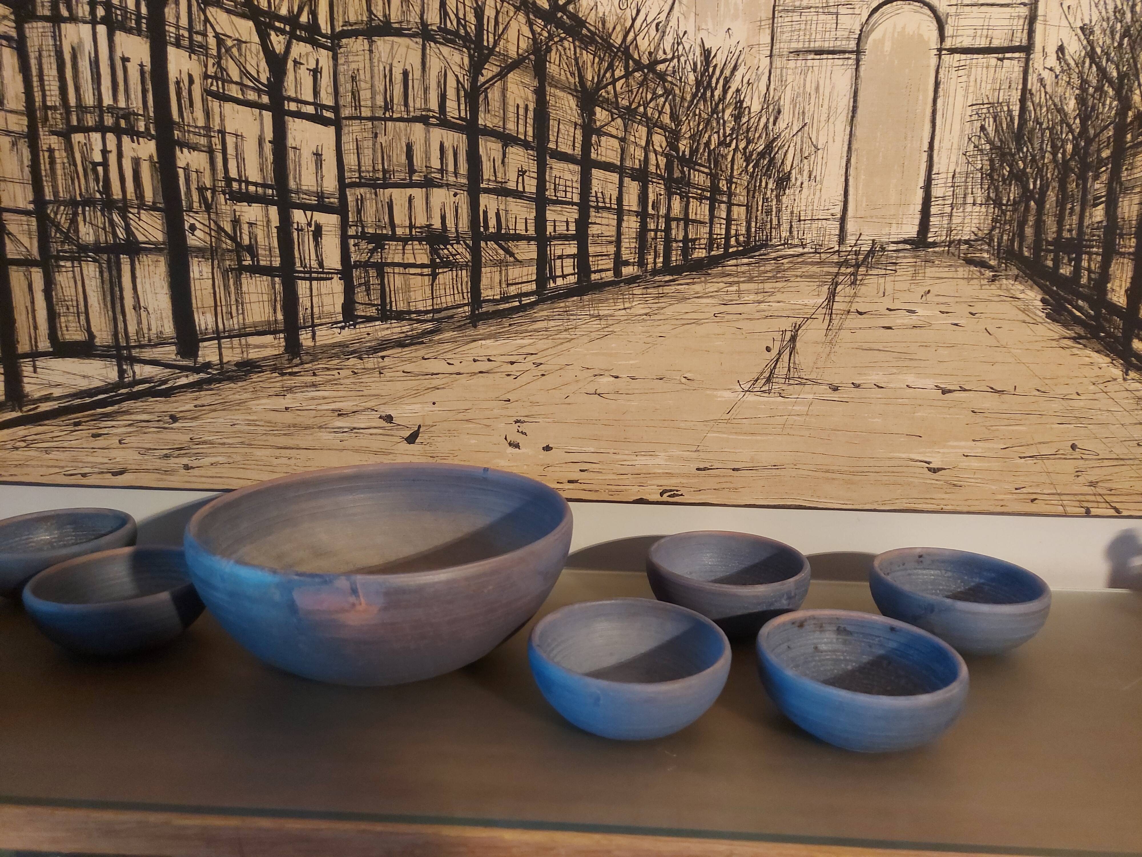 Set of 9 ceramics 60, 70'S, Jean Pierre Gasnier, Salad bowl and cups