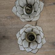 Pair of brass and mother-of-pearl lotus bedside lamps