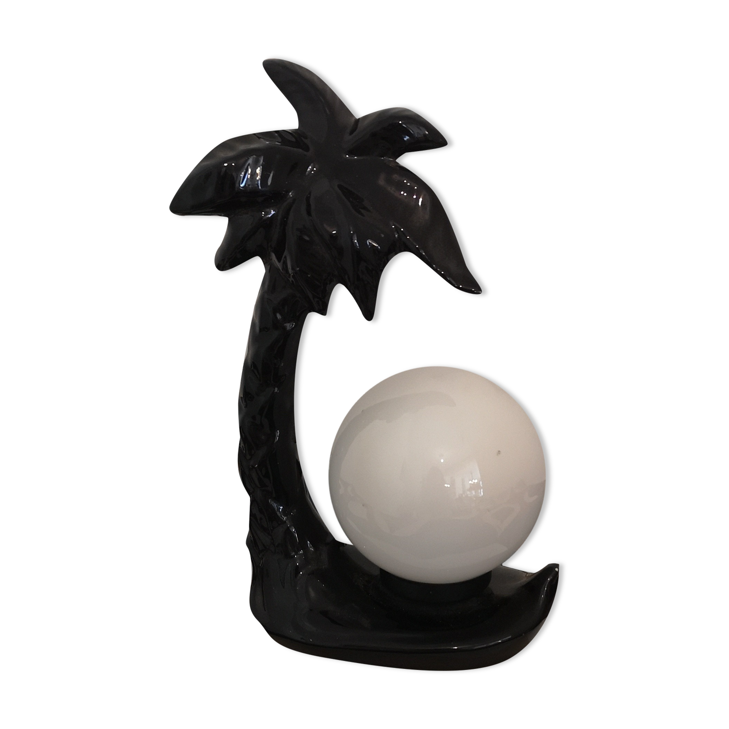 Lamp black palm in ceramic and opaline year 70
