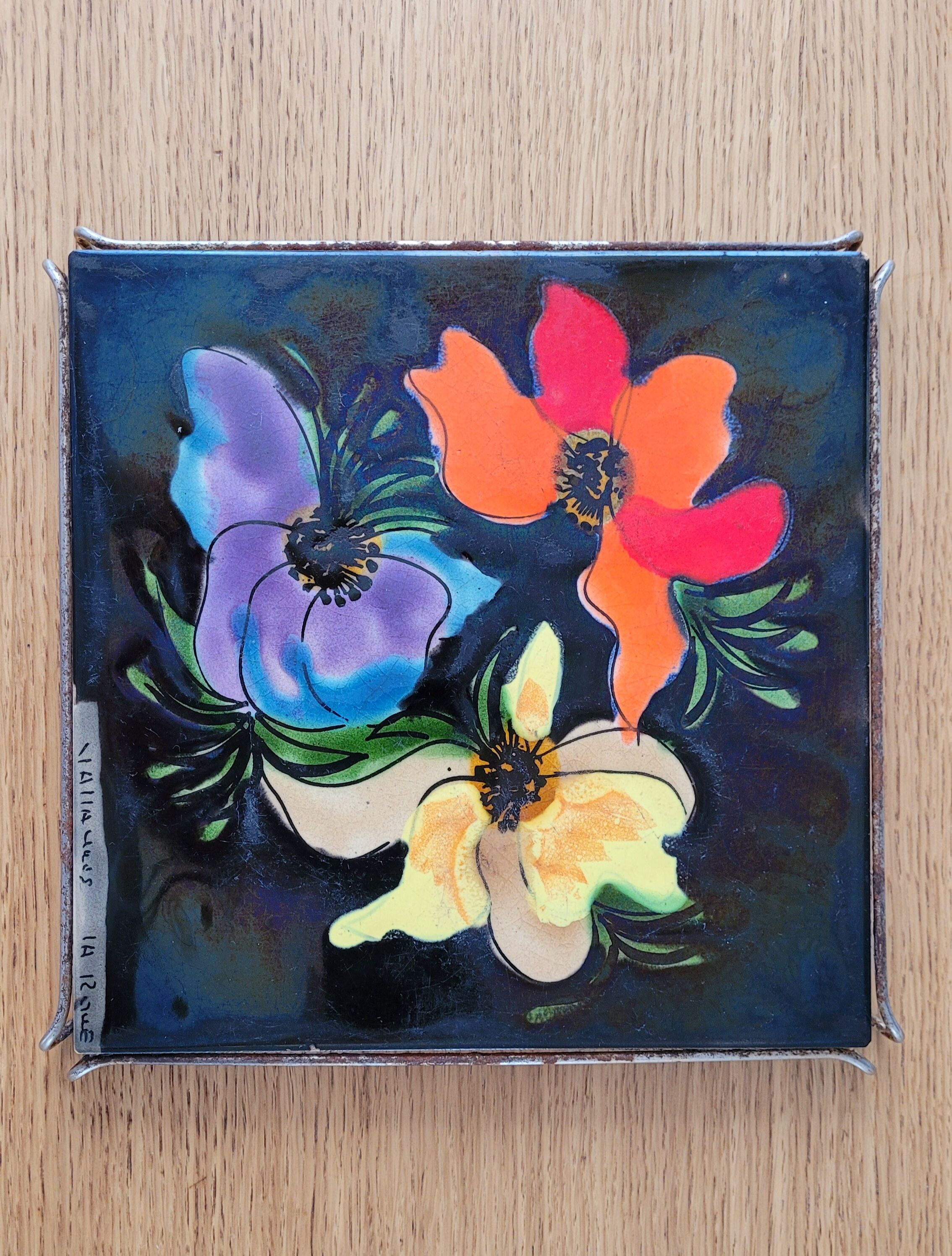 Dessous De Plat En Céramique Polychrome Signé - Label Emmaüs