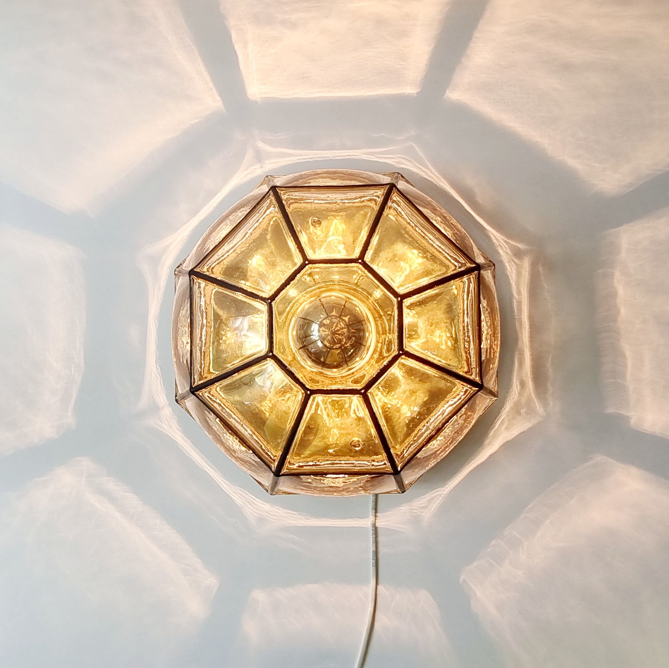 Pair of mid-century minimalist iron & glass flush mounts / ceiling lamps from limburg, germany, 1960