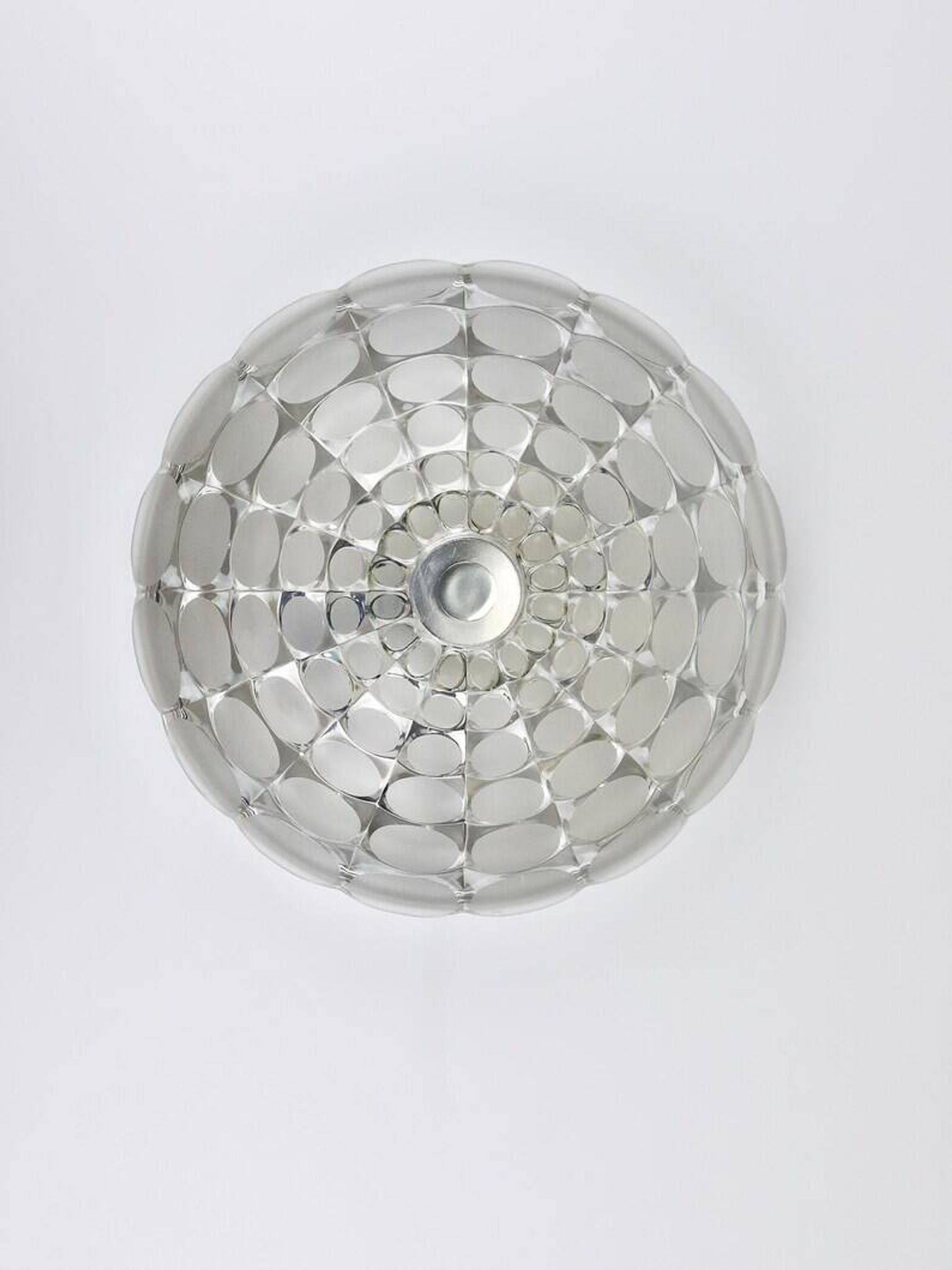 Peill & Putzer Large Round Op Art Glass Sconce, Wall Lamp, Flush Mount, Germany, 1970s