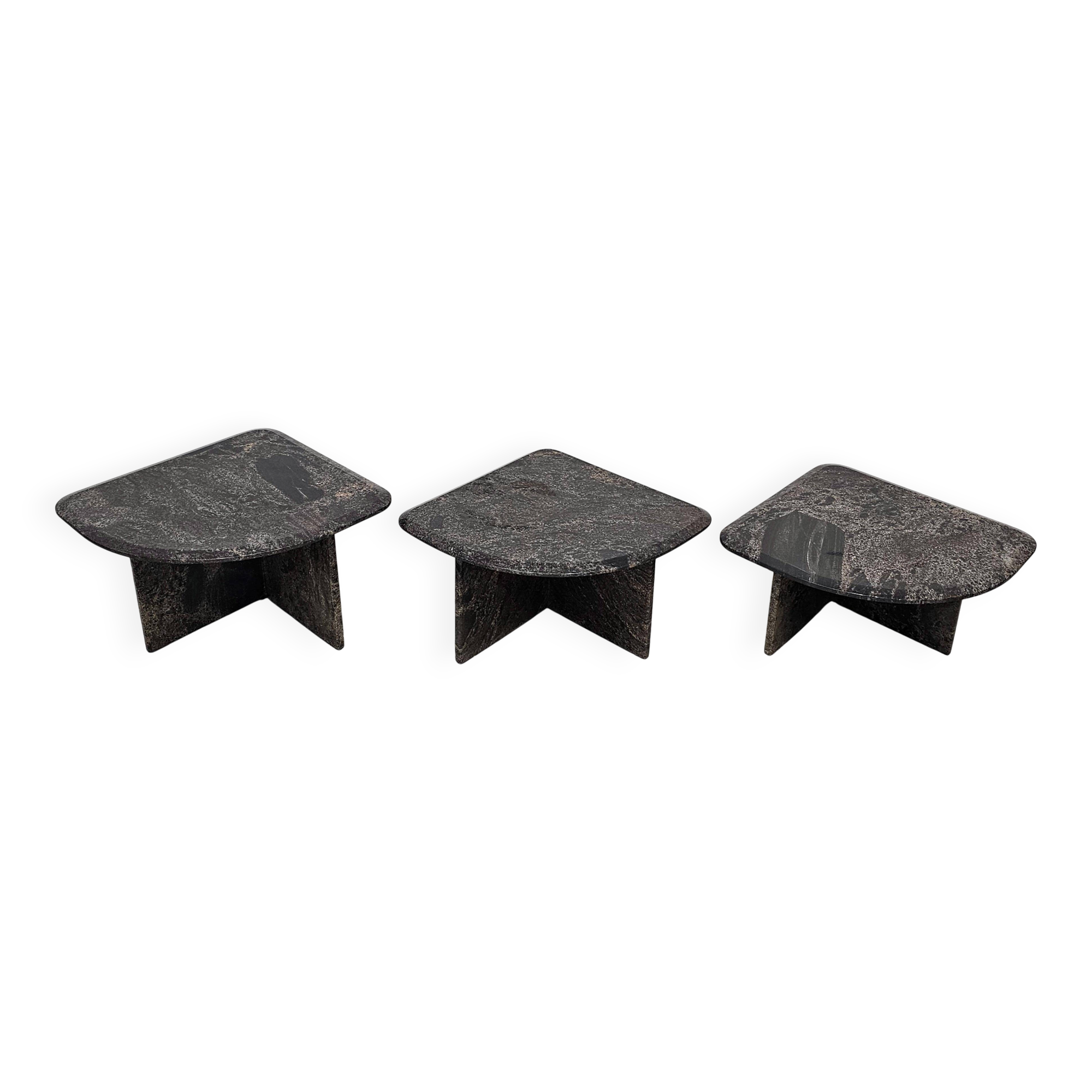 Set of 3 postmodern nesting tables in granite from the 1980s.