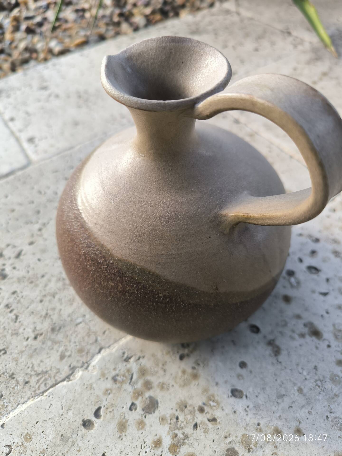 Vintage studio stoneware jug – monogram BS – 1950s/70s – H.
