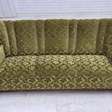 1960s, Danish 3-seater sofa, furniture velour, carved oak wood.