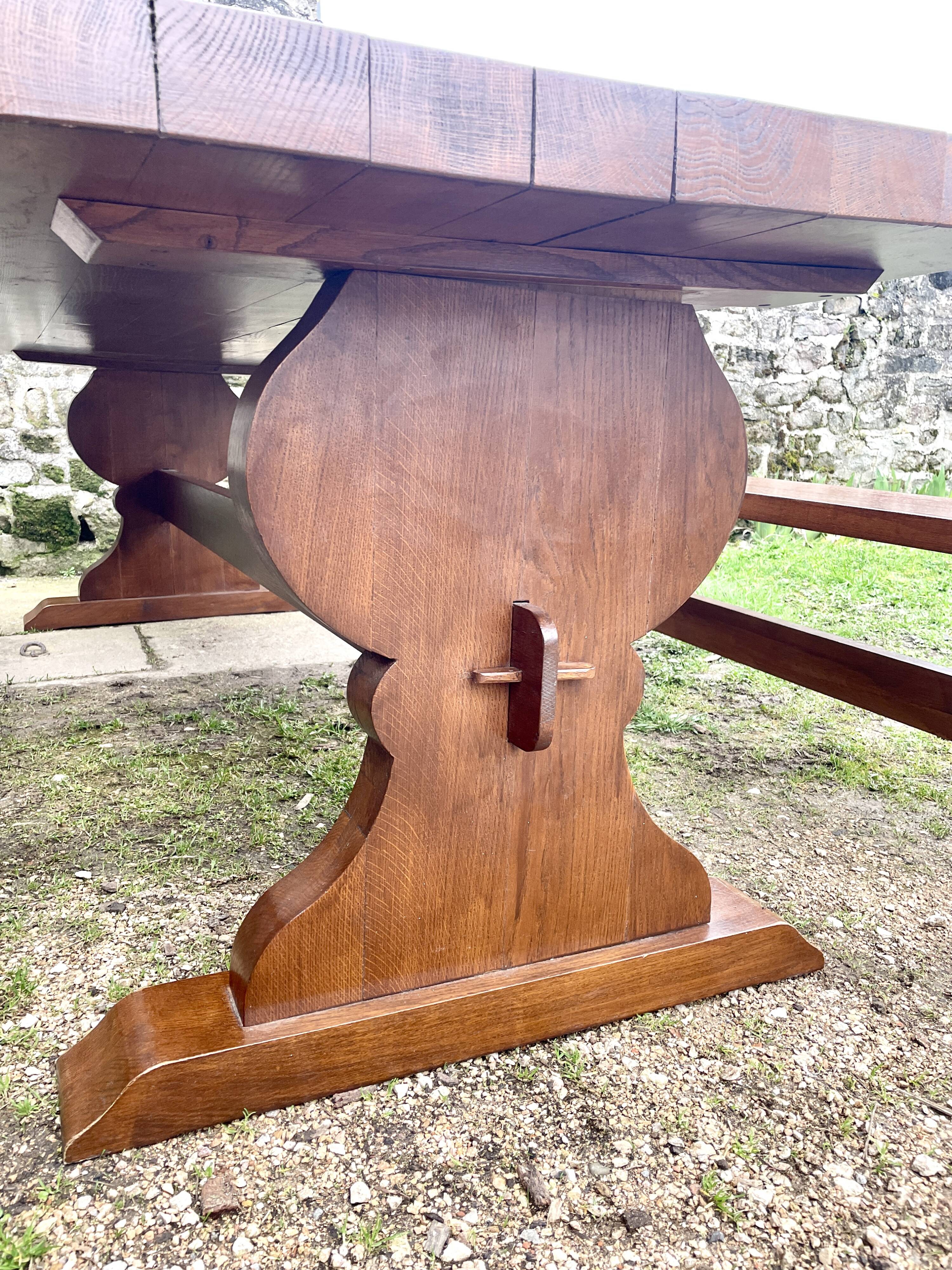 Monastery table and its two solid oak benches from 1950.