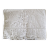 Old linen sheet - Encrypted BB - With openwork edging and lace on the bottom - Dimensions: 300x220cm