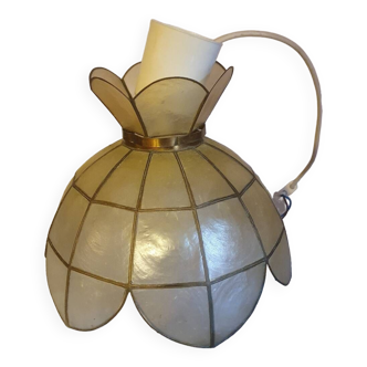 Pendant lampshade in mother-of-pearl and brass vintage 70's