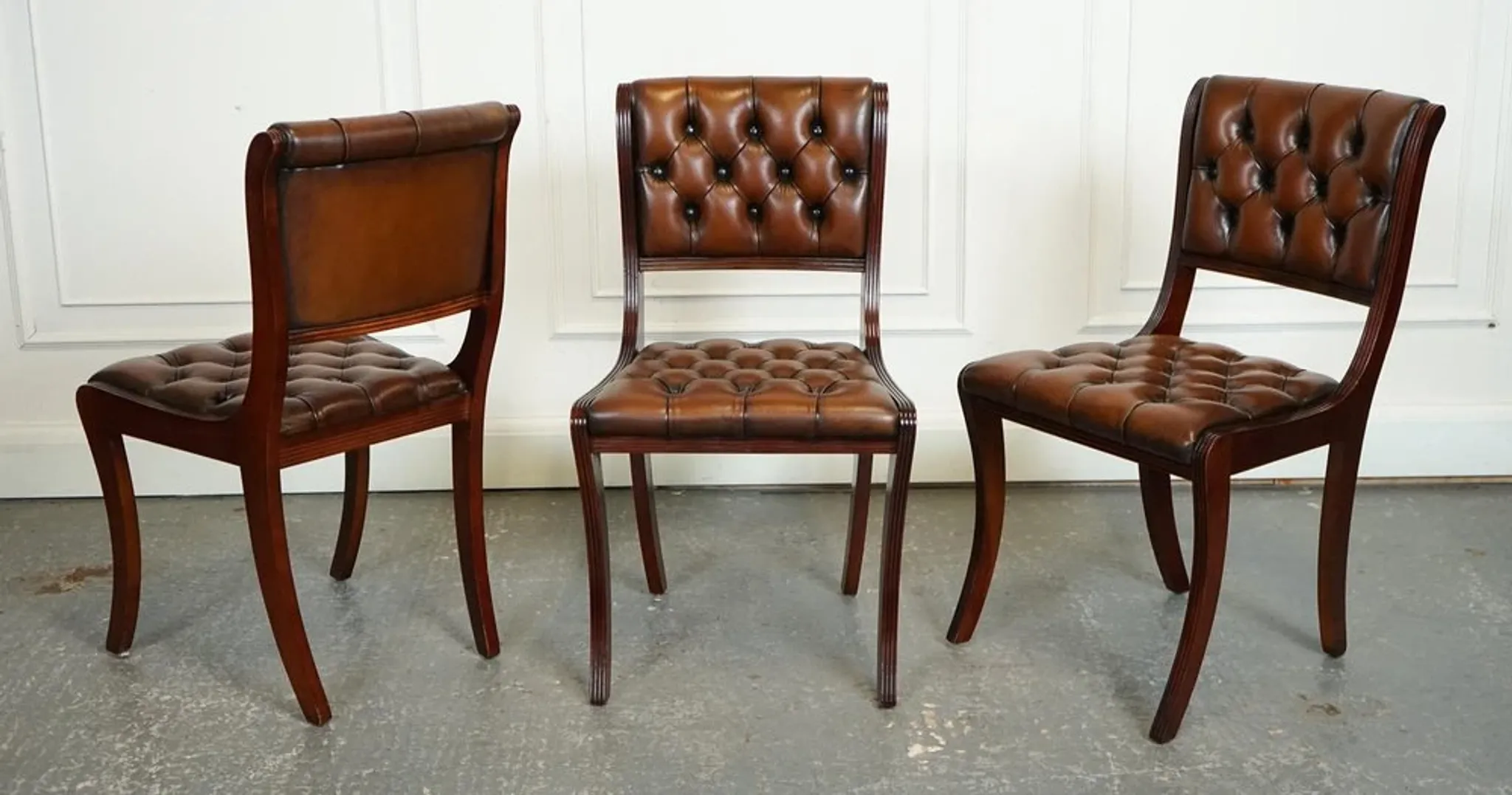 Chesterfield Leather Dining Chairs, Set of 6