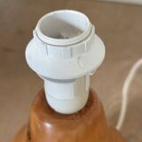 vintage wooden lamp small model with fabric shade 80's design