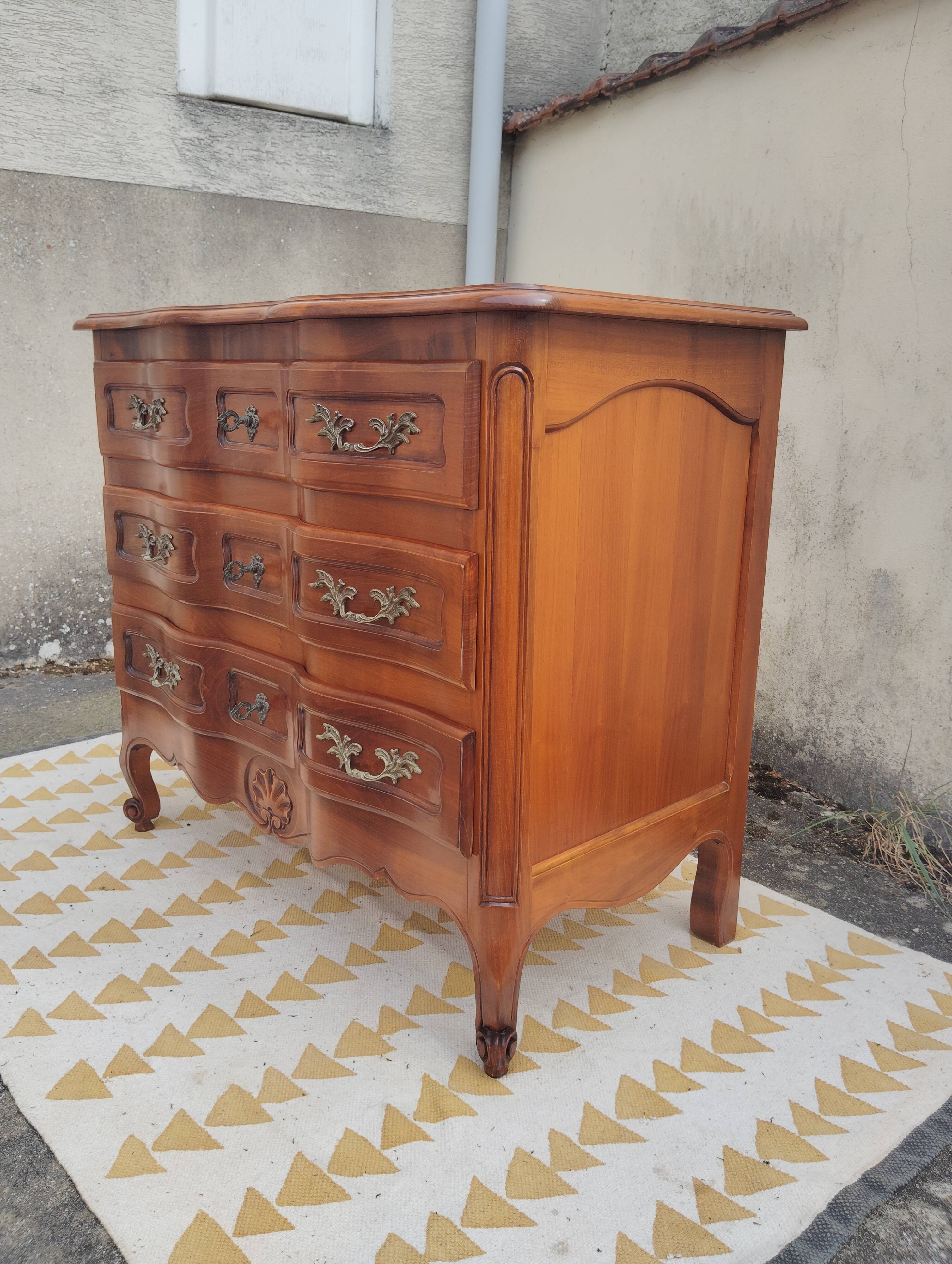 Small cherry crossbow chest of drawers, Regency/Louis XV style