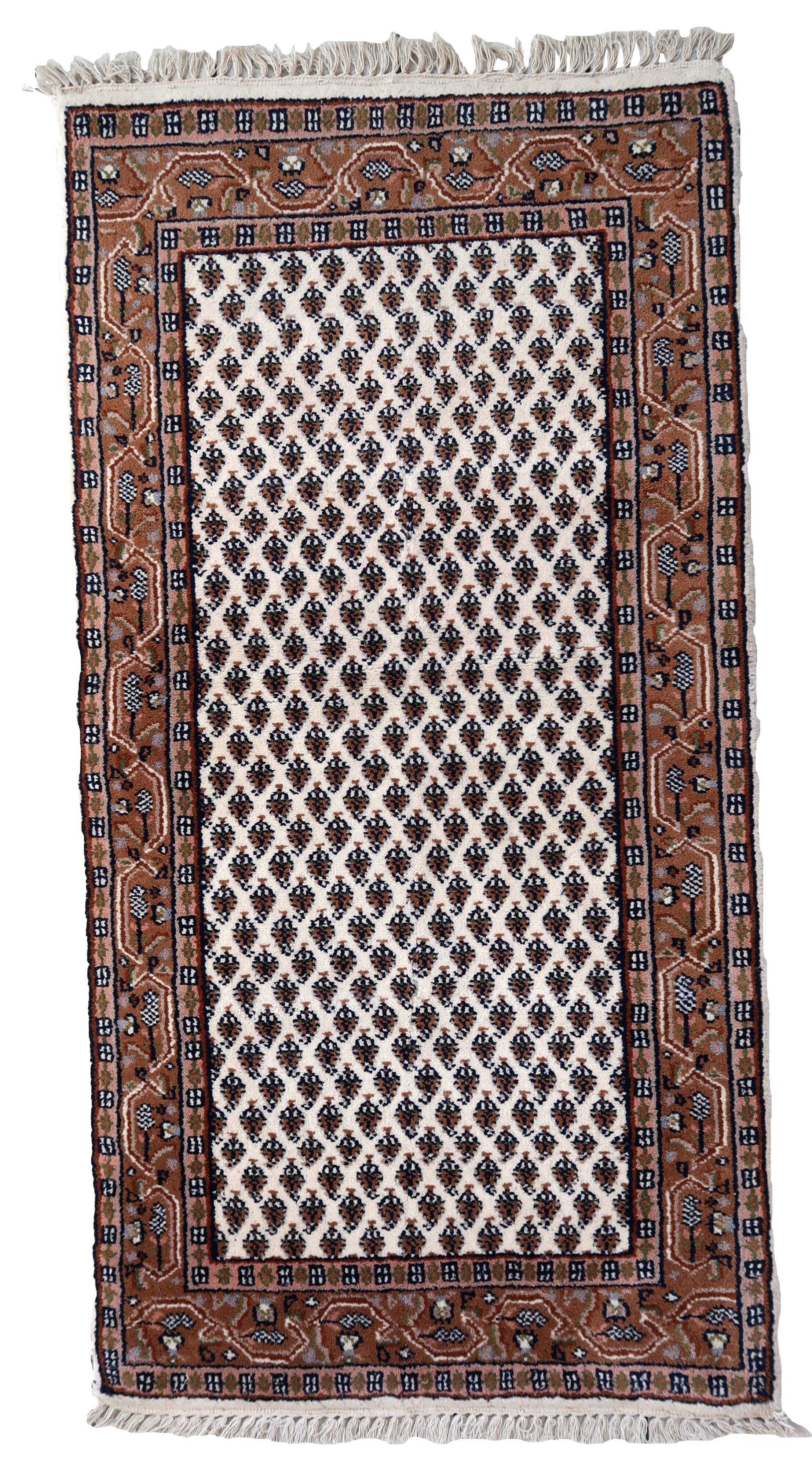 Tapis vintage indien Seraband fait main en laine – 73 x 140 cm – 1970s