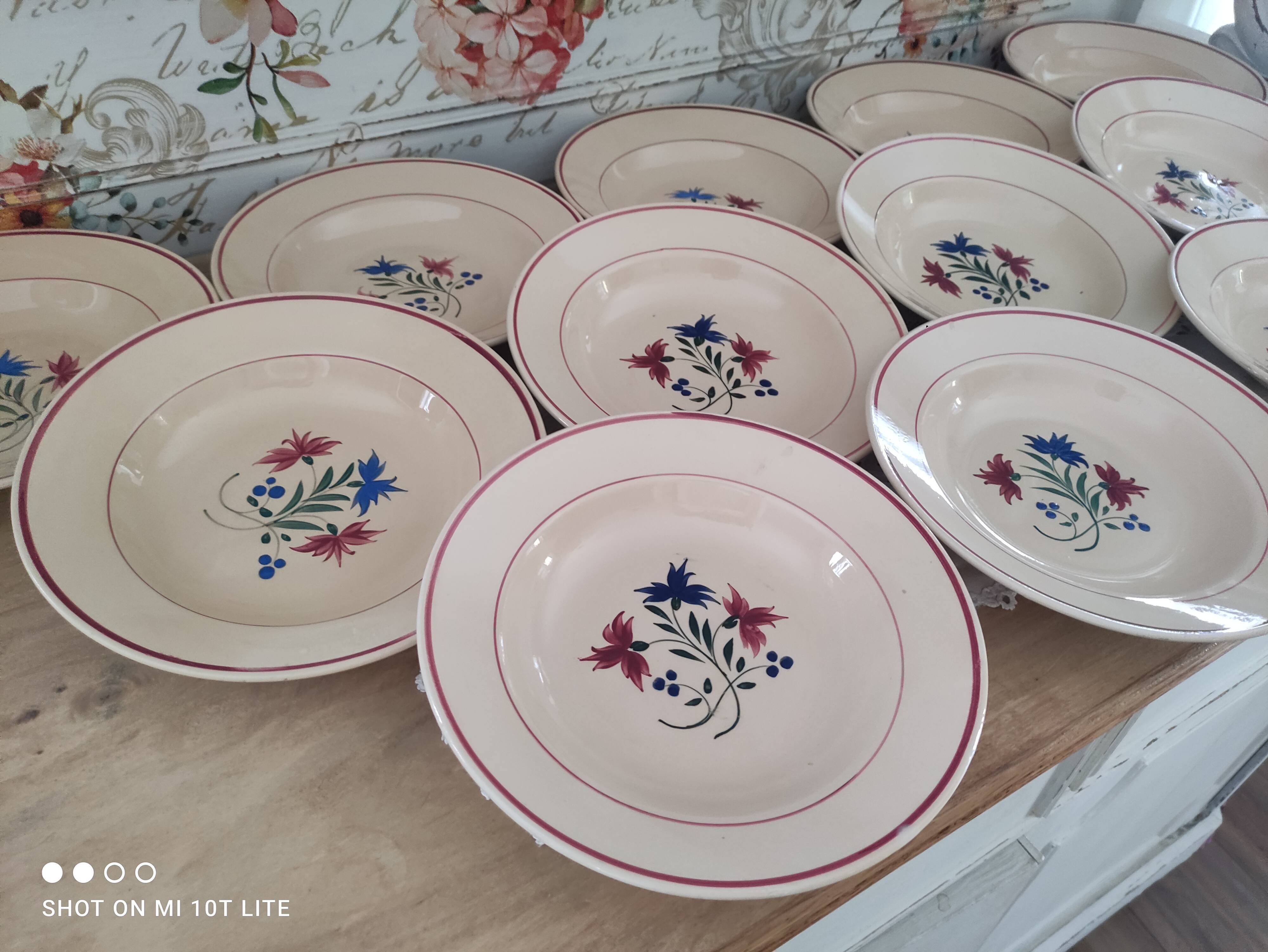 Lot de 12 assiettes creuses années 30 en faïence K&G Lunéville modèle Denise