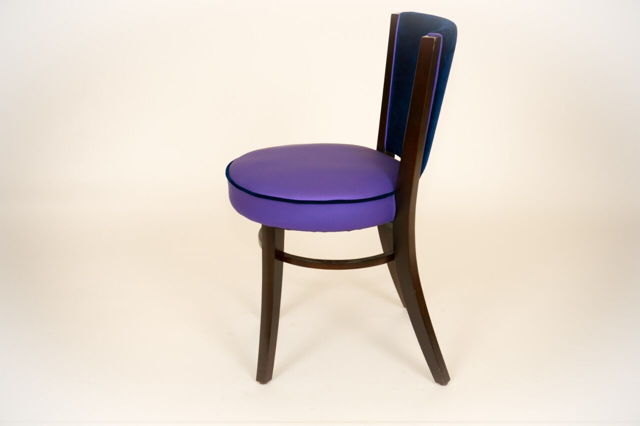 Dual-fabric brewery chair blue tones, round seat springs