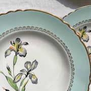 6 vintage white and green porcelain soup plates Iris Moulin des Loups "Sargosse" 1950s