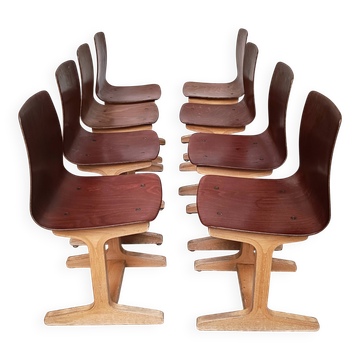 8 chaises d'école plywood