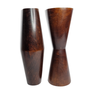 Paire de vases design en bambou, vintage, années 80, 30 cm