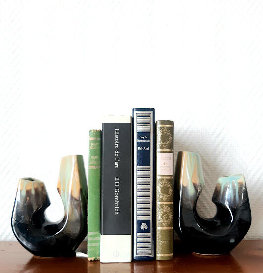 Double vintage ceramic bookend vases