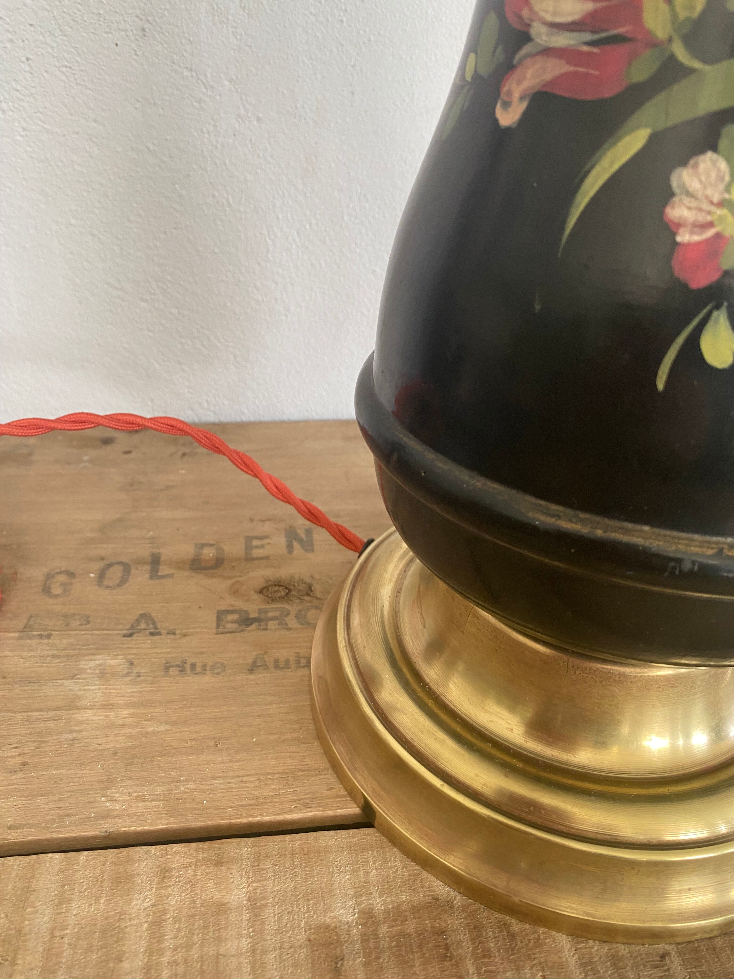 19th century ceramic lamp base, 2 m fabric cable