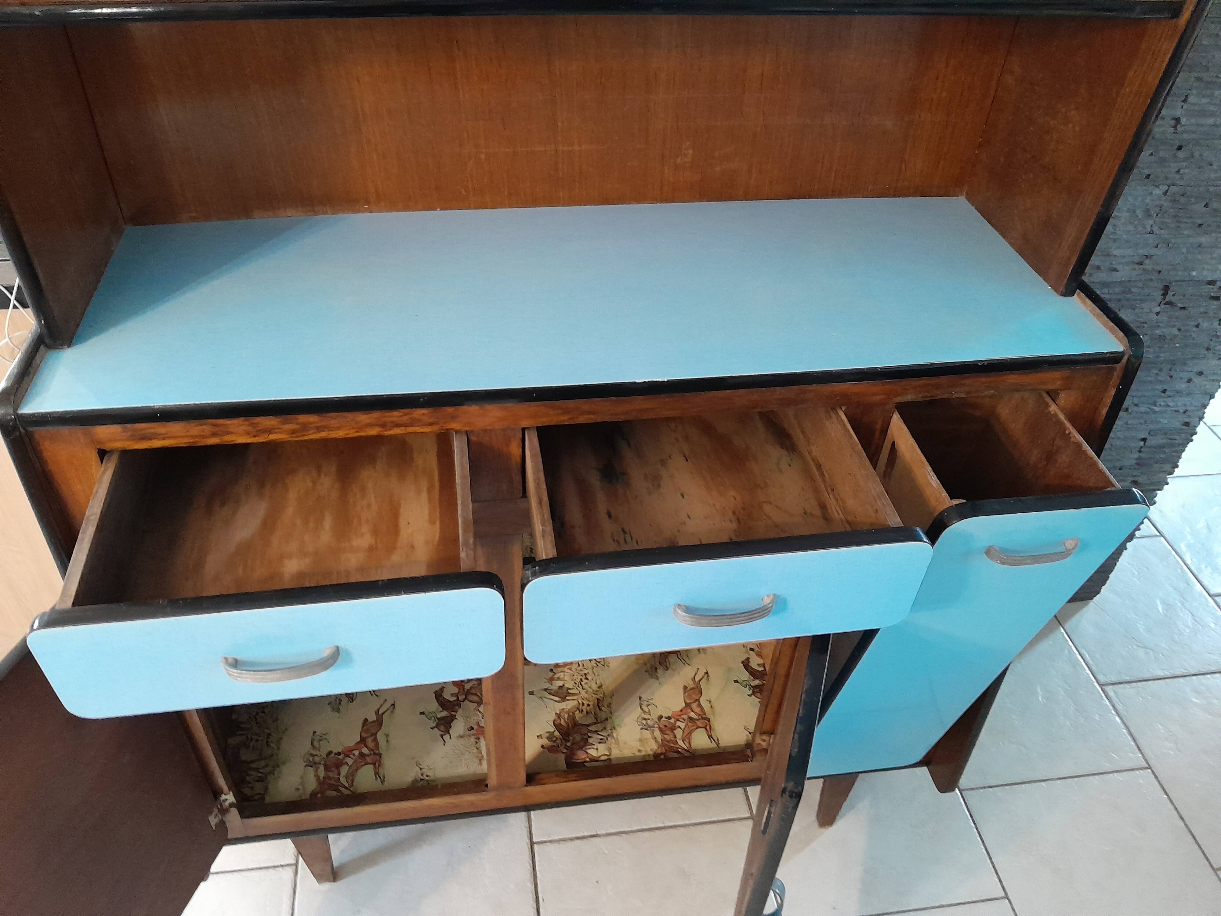 Kitchen sideboard in formica and vintage blue wood