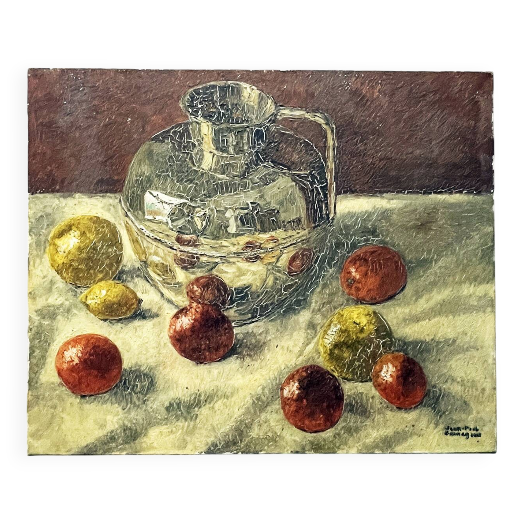Painting 60's "The Silver Jug" signed Guénégueau