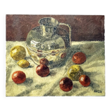 Painting 60's "The Silver Jug" signed Guénégueau