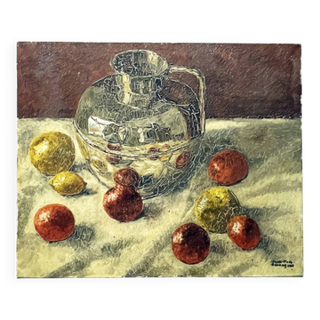 Tableau 60's "Le pichet d'argent" signé Guénégueau
