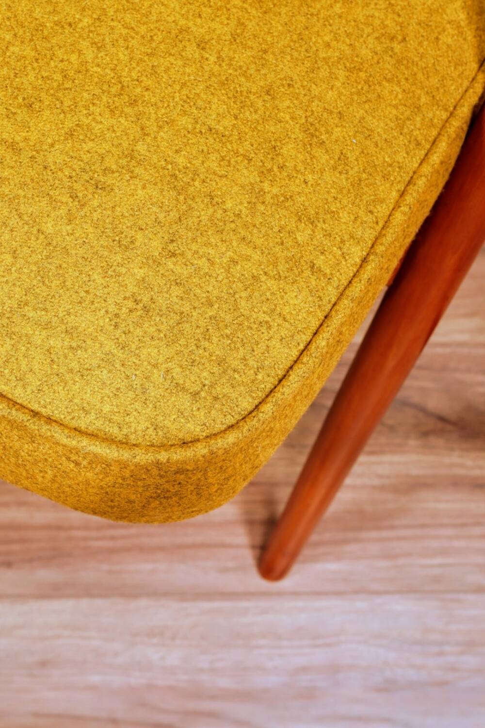 Set of MID Century Armchairs Ocher Yellow Wool, Turned Legs, 1960s