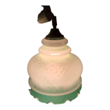 Suspension in pale green opaque glass with grid patterns. Hemmed edge