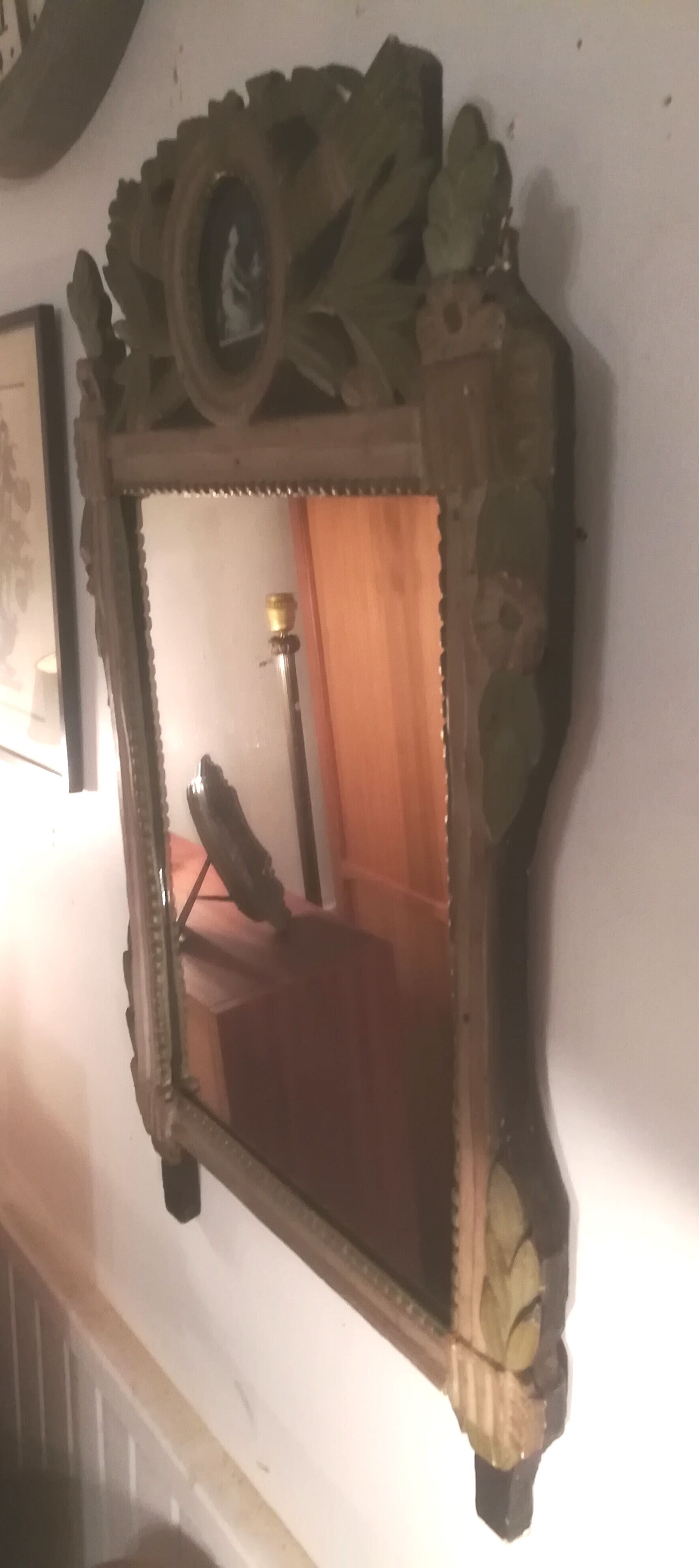 Louis XVI period mirror in patinated wood - 84x51cm