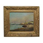 Marine painting old painting 19 century beach boat fishing sea ocean