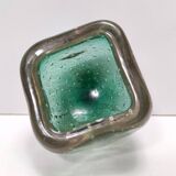 Green Gold Flecked Sommerso Glass Bonbonnière / Trinket Bowl by Venini, Ita