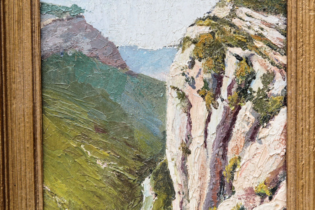 Oil on panel signed, mountain landscape.