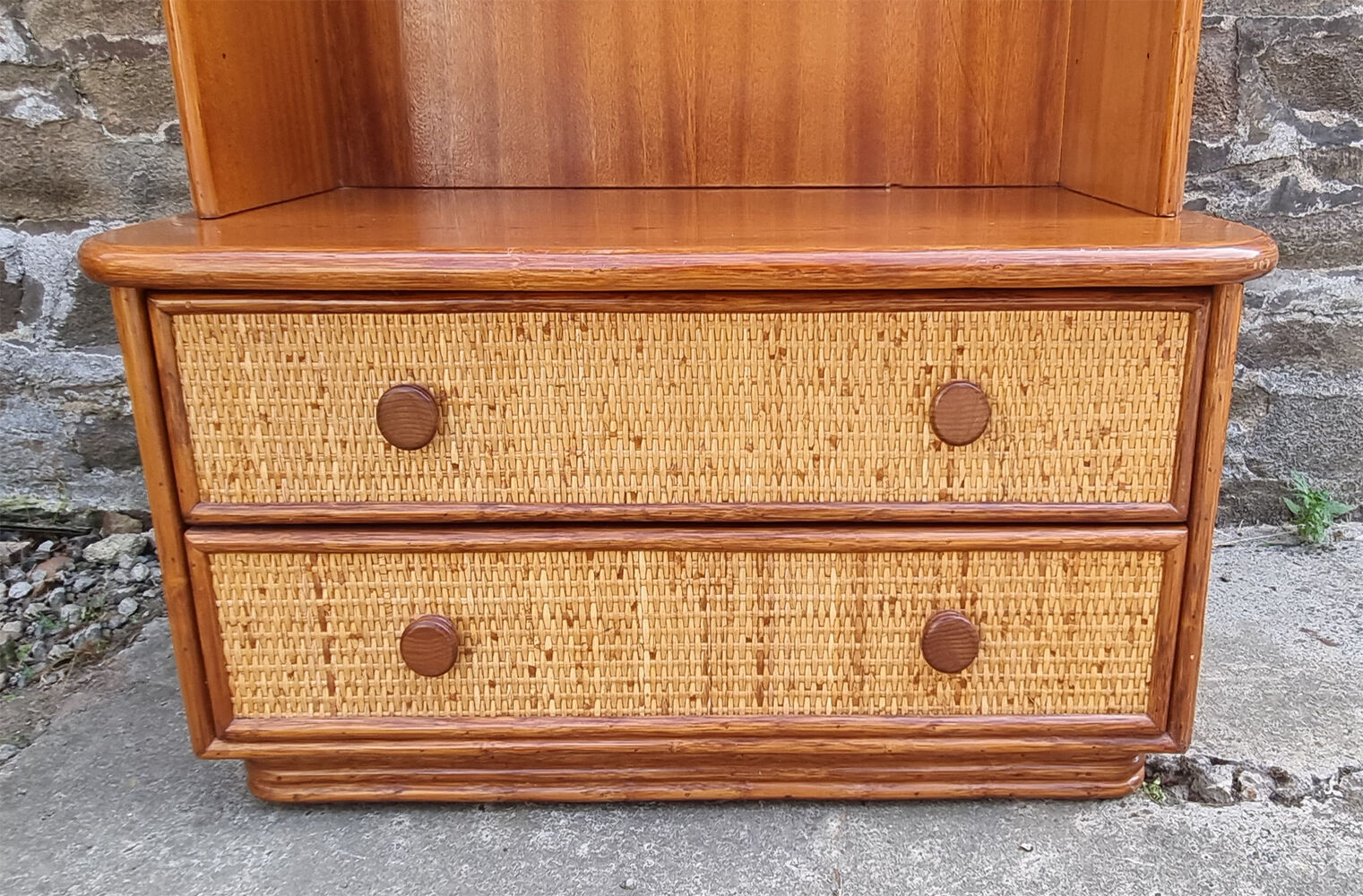 Maugrion bamboo and rattan bookcase with shelves, 1980s